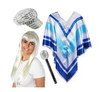 I Love Fancy Dress Women's 70s Disco Costume Set - Poncho, Wig, Hat & Mic in Blue I Love Fancy Dress Blue