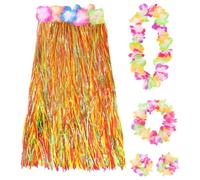 I Love Fancy Dress Women's 80cm Hawaiian Long Multicoloured Hula Skirt & Lei | Size: 2 Pack I Love Fancy Dress Multicolor 2 Pack