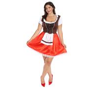 Ladies Bavarian Beer Girl - Oktoberfest Fancy Dress and Stockings Costume - Brown/Red - Womens Beer German Maid Wench (Medium)