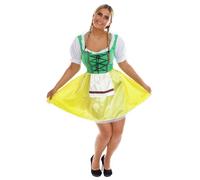 Ladies Bavarian Beer Girl - Oktoberfest Fancy Dress Costume - Yellow Green - Womens Beer German Maid Wench (Large)
