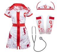I Love Fancy Dress Women's Bloody Nurse Costume - with Stockings & Stethoscope in Red | Size: 2XL I Love Fancy Dress Red 2XL