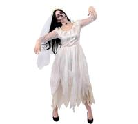 Ladies Ghost Bride Fancy Dress Costume - Halloween Corpse Bride Costume Ragged White Wedding Dress - Perfect For Halloween Or Horror Themed Parties (Medium)