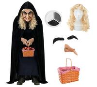I Love Fancy Dress Women's Evil Queen Hag Costume Set Cape, Wig, Nose, Makeup & Basket Old Witch in Black I Love Fancy Dress Black
