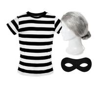 I Love Fancy Dress Women's Grandma Burglar Costume - Short Sleeve Top, Grey Bun Wig & Mask in Black | Size: 2XL I Love Fancy Dress Black 2XL