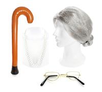 I Love Fancy Dress Women's Granny Accessory Set - Wig, Necklace, Glasses & Stick in Grey I Love Fancy Dress Grey
