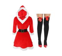 I Love Fancy Dress Women's Hooded Miss Santa Dress with Black Stockings | Size: XL I Love Fancy Dress Multicolor XL