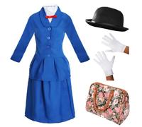 I Love Fancy Dress Women's Magical Nanny Costume - with 58cm Hat, Gloves & Floral Bag in Blue | Size: 2XL I Love Fancy Dress Blue 2XL