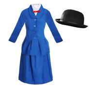 I Love Fancy Dress Women's Magical Nanny Costume - with Plain Bowler Hat in Blue | Size: Large I Love Fancy Dress Blue Large