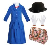 I Love Fancy Dress Women's Magical Nanny Costume - with Plain Hat, Gloves & Bag in Blue | Size: Small I Love Fancy Dress Blue Small