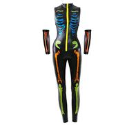 I LOVE FANCY DRESS Women's Neon Skeleton Catsuit - Glow-in-the-Dark Style Halloween Costume with Arm Sleeves