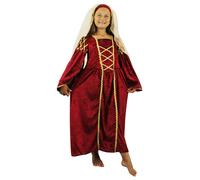 Girls Red Tudor Queen Fancy Dress Costume - Small - Medieval Princess Dress Shakespearean History with Headpiece