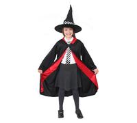 I Love Fancy Dress Women's School Witch Costume Black Cape, Hat & Black & White Striped Tie | Size: Medium I Love Fancy Dress Black Medium