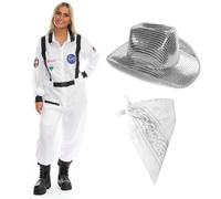 I Love Fancy Dress Women's Space Cowgirl Costume Space Suit, Hat & White Bandana | Size: Medium I Love Fancy Dress Multicolor Medium