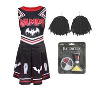 I Love Fancy Dress Women's Vampire Cheerleader Costume - Facepaint & Pom Poms in Black | Size: 2XL I Love Fancy Dress Black 2XL