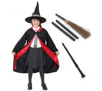 I Love Fancy Dress Women's Worst Witch Costume with Broomstick & Wand in Black | Size: Medium I Love Fancy Dress Black Medium