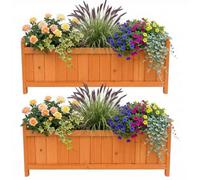 I Love Fancy Dress Wooden Garden Planter Trough Pack Of 2 - 90Cm Long Rectangular, 35Cm Deep, Brown