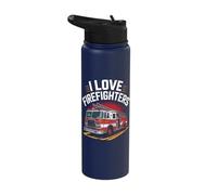 I Love Firefighters Brave Fire Truck Stainless Steel Insulated Water Bottle