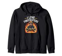 I Love Firefighters Brave Hero Appreciation Zip Hoodie