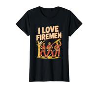 I Love Firemen Courageous Rescue Team Value Graphic T-Shirt, Women, Black, XL