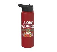 I Love Florida Alligator Palm Hibiscus Fun Stainless Steel Insulated Water Bottle