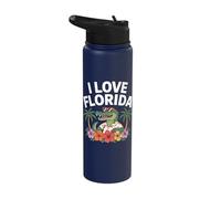 I Love Florida Alligator Palm Hibiscus Fun Stainless Steel Insulated Water Bottle