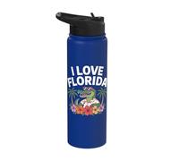 I Love Florida Alligator Palm Hibiscus Fun Stainless Steel Insulated Water Bottle