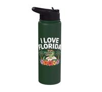 I Love Florida Alligator Palm Hibiscus Fun Stainless Steel Insulated Water Bottle