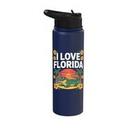 I Love Florida Alligator Sunset Hibiscus Stainless Steel Insulated Water Bottle