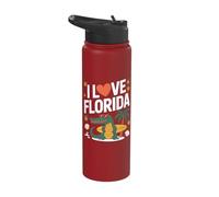 I Love Florida Alligator Surfboard Palms Stainless Steel Insulated Water Bottle
