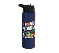 I Love Florida Alligator Surfboard Palms Stainless Steel Insulated Water Bottle