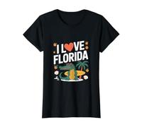 I Love Florida Alligator Surfboard Palms Value Graphic T-Shirt, Women, Black, L