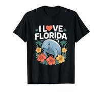 I Love Florida Manatee Hibiscus Design Value Graphic T-Shirt, Men, Black, L