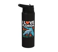I Love Florida Manatee Map Flowers Stainless Steel Insulated Water Bottle