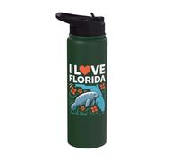 I Love Florida Manatee Map Flowers Stainless Steel Insulated Water Bottle