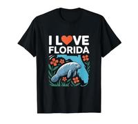 I Love Florida Manatee Map Flowers Value Graphic T-Shirt, Men, Black, XL