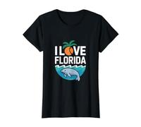I Love Florida Manatee Palm Wave Value Graphic T-Shirt, Women, Black, XS