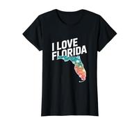 I Love Florida Map Palm Alligator Design Value Graphic T-Shirt, Women, Black, XL