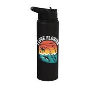 I Love Florida Palm Sunset Waves Stainless Steel Insulated Water Bottle