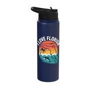 I Love Florida Palm Sunset Waves Stainless Steel Insulated Water Bottle