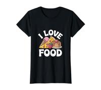 I Love Food Pizza Pancakes Ice Cream Art Value Graphic T-Shirt, Women, Black, S