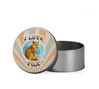 I love Fox, Animal Lover Gift, Metal Tin Storage Box, Biscuit, Chocolate,Tin, Emergency Stuff Tin. (Round)
