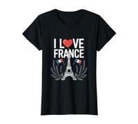 I Love France Eiffel Tower Lavender Flags Value Graphic T-Shirt, Women, Black, S