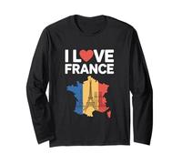 I Love France Eiffel Tower Map Art Long Sleeve T-Shirt