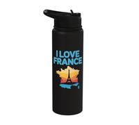 I Love France Eiffel Tower Map Sunset Stainless Steel Insulated Water Bottle