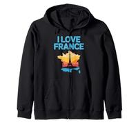 I Love France Eiffel Tower Map Sunset Zip Hoodie