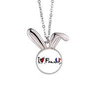 I Love France World Flag Heart Rabbit Necklace Pendant Bunny Animal Jewelry Gift