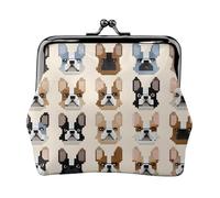 I Love French Bulldog Full Double-Sided Printed Pattern Women's and Girls' Fashionable Leather Kiss Lock Coin Purse Card Bag