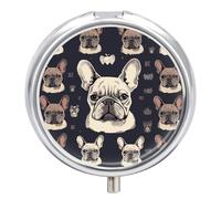 I Love French Bulldog Pill Box Small Round Pill Case Portable Travel Pill Container Multi-Functional Moisture Proof Metal Medicine Pill Organizer Box for Vitamins Fish Oil