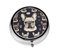 I Love French Bulldog Pill Box with Mirror, 3 Compartment Small Pill Case for Purse Or Pocket Mini Metal Pill Holder Travel Weekly Medicine Tablet Vitamin Holder Organizer Travel Gifts