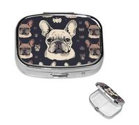 I Love French Bulldog Pill Case with Mirror Retro 2 Compartment Pill Box Small Pill Organizer for Purse or Pocket Decorative Metal Medicine Vitamin Organizer Unique Gifts